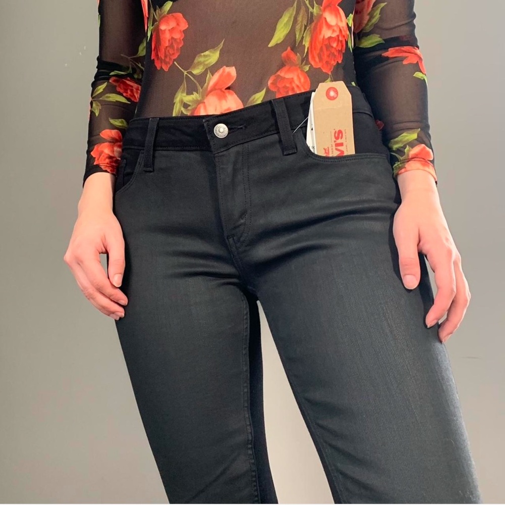 Levis half leather / half denim black skinny jeans 🖤